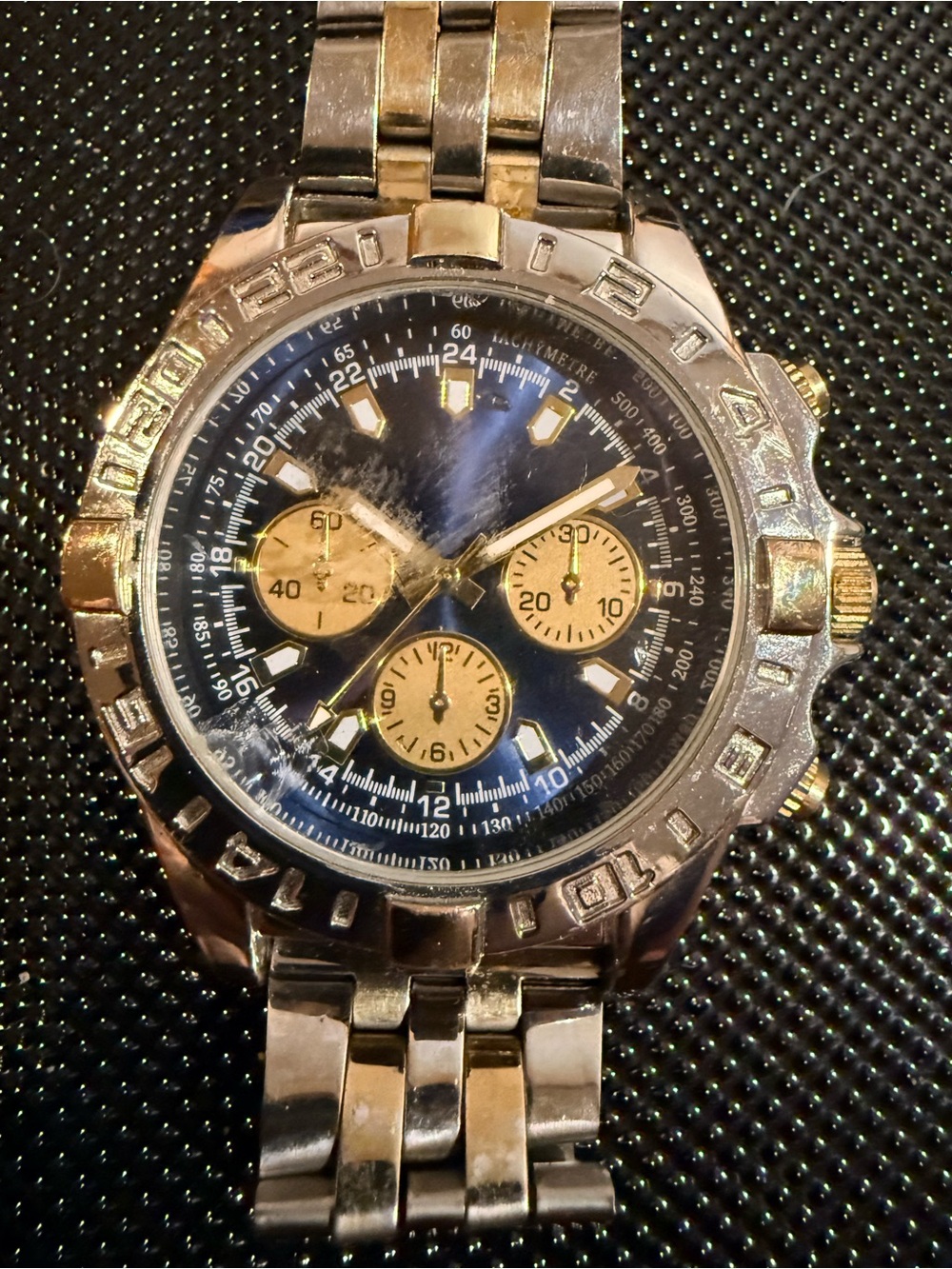 Men's Gold-Tone Chronograph Watch with Blue Dial
